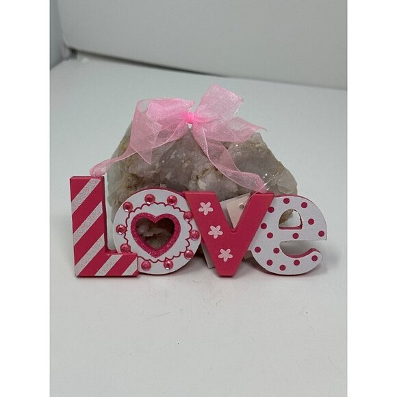 Valentines Pink Love Mini Sign 5 Inch Rhinestones Tiered Tray Decor Pink Love - Picture 5 of 10